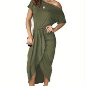 Elegant Olive Off-Shoulder Dress SZ.M NWT